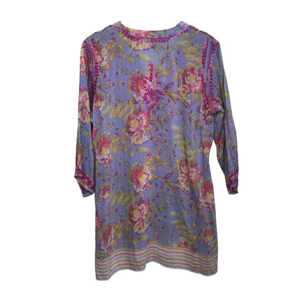 Amaya Size 44 Large Hand Block Printed Embroidered Floral Tunic Blouse - Picture 6 of 9